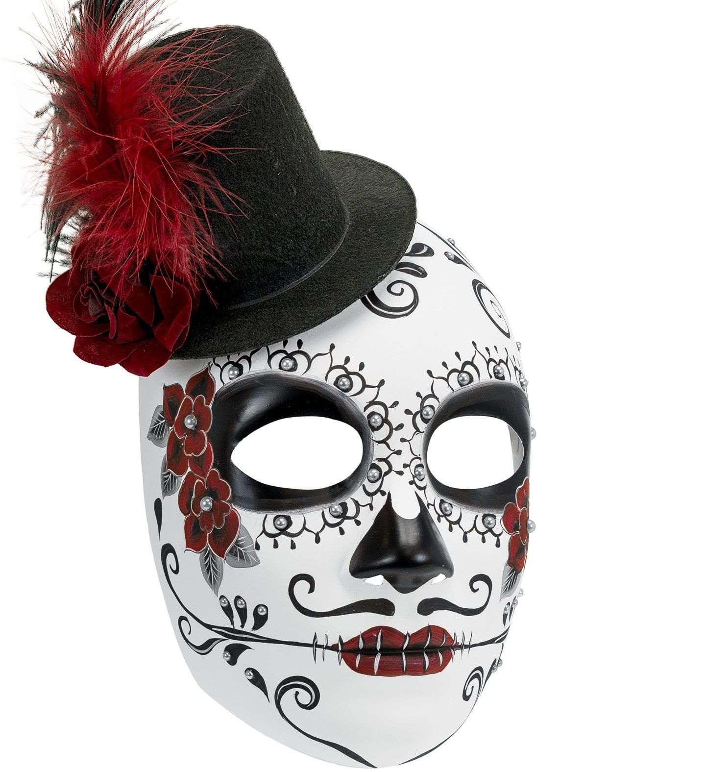 Wit Dia De Los Muertos Masker met Zwarte Hoed