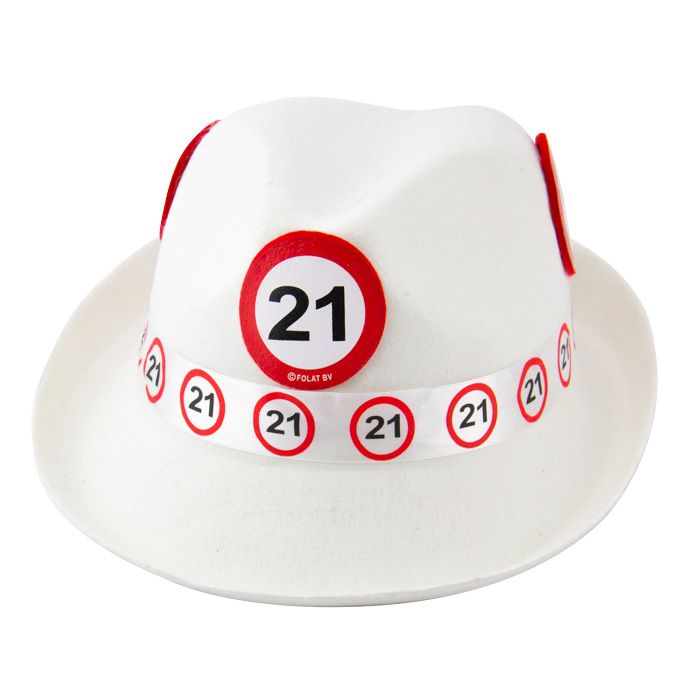 Witte 21 jaar verkeersbord fedora hoed