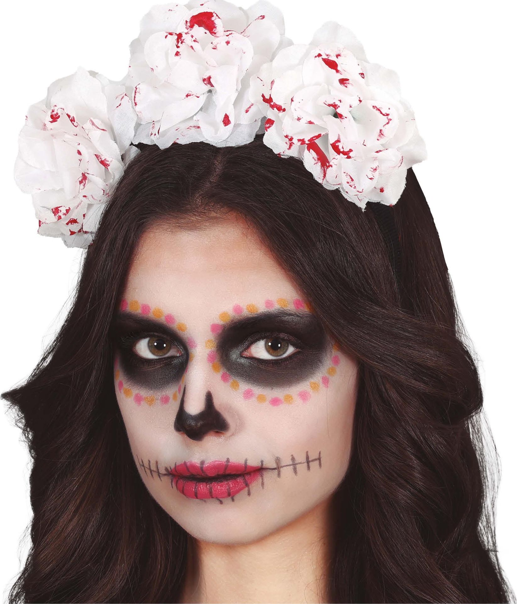 Witte bloemenhaarband bloederig halloween