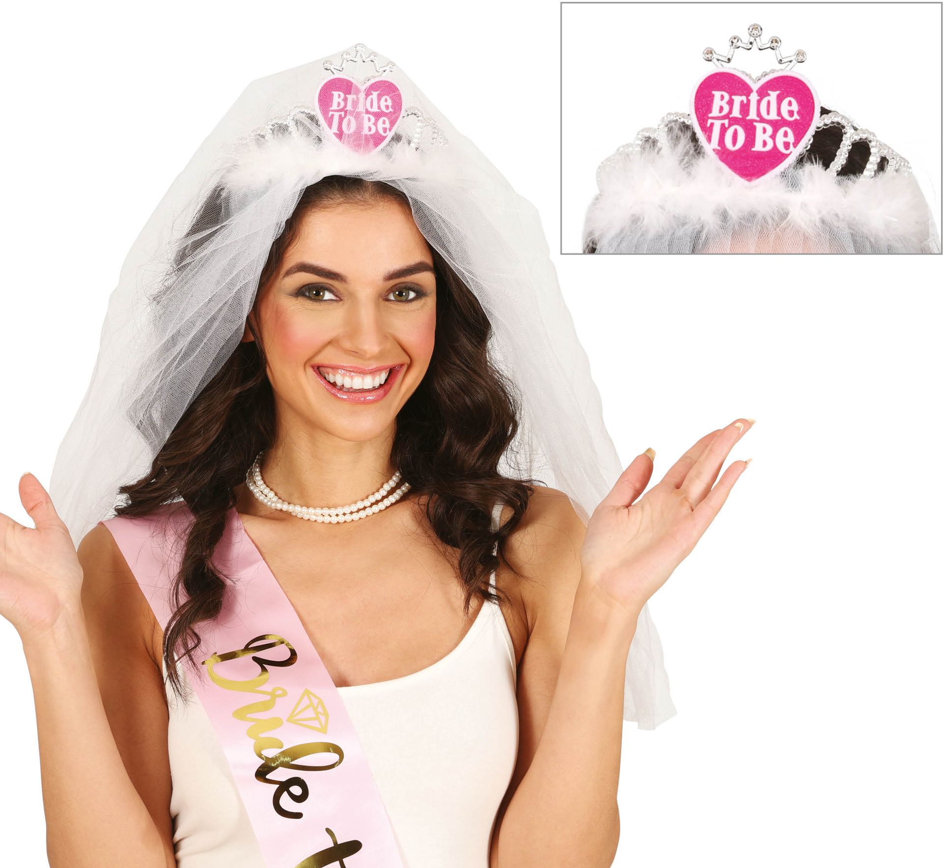 Witte Bruidsluier met Tiara Bride To Be Vrijgezellenfeest