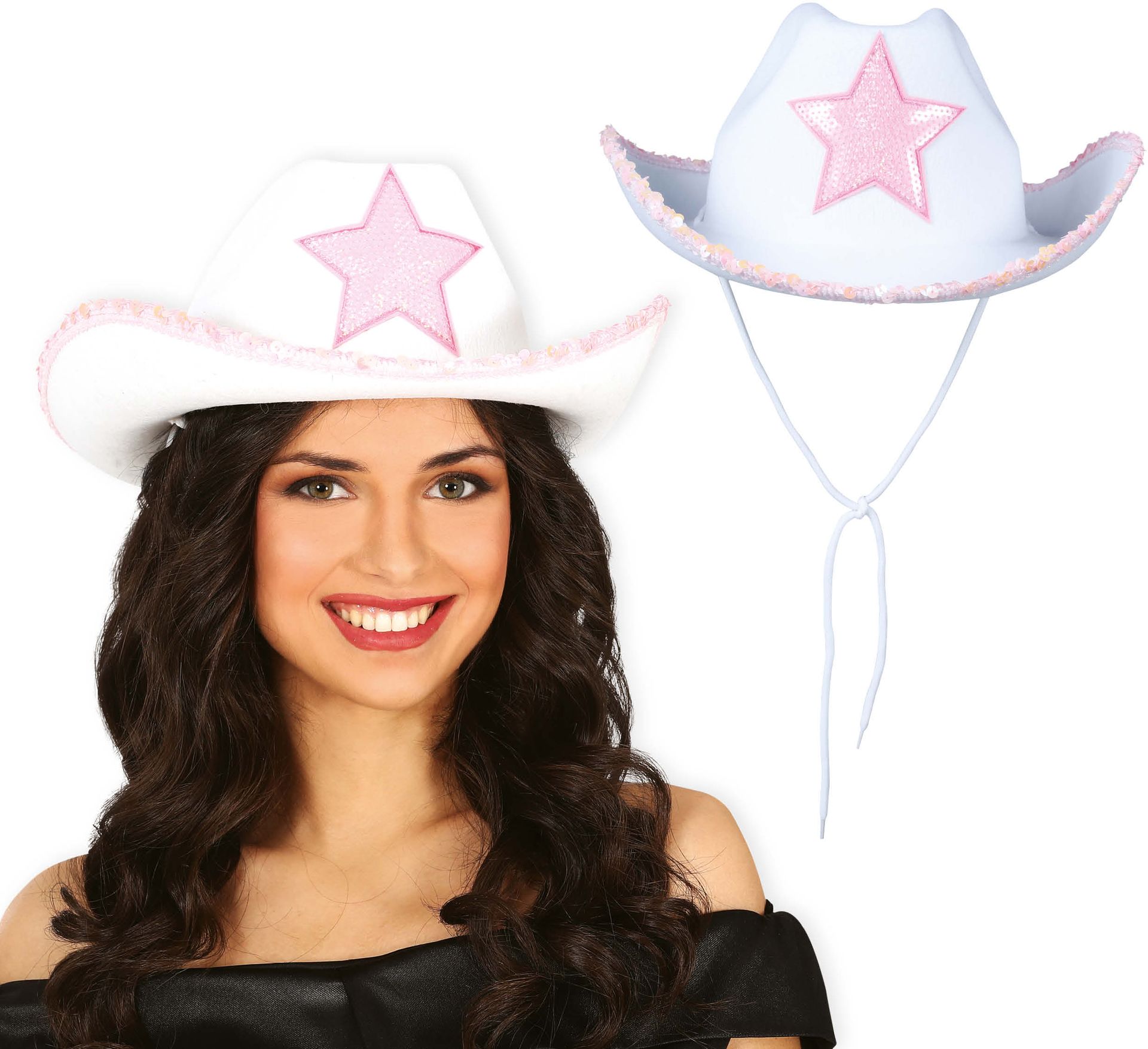 Witte Cowboyhoed Roze Ster Bachelorparty