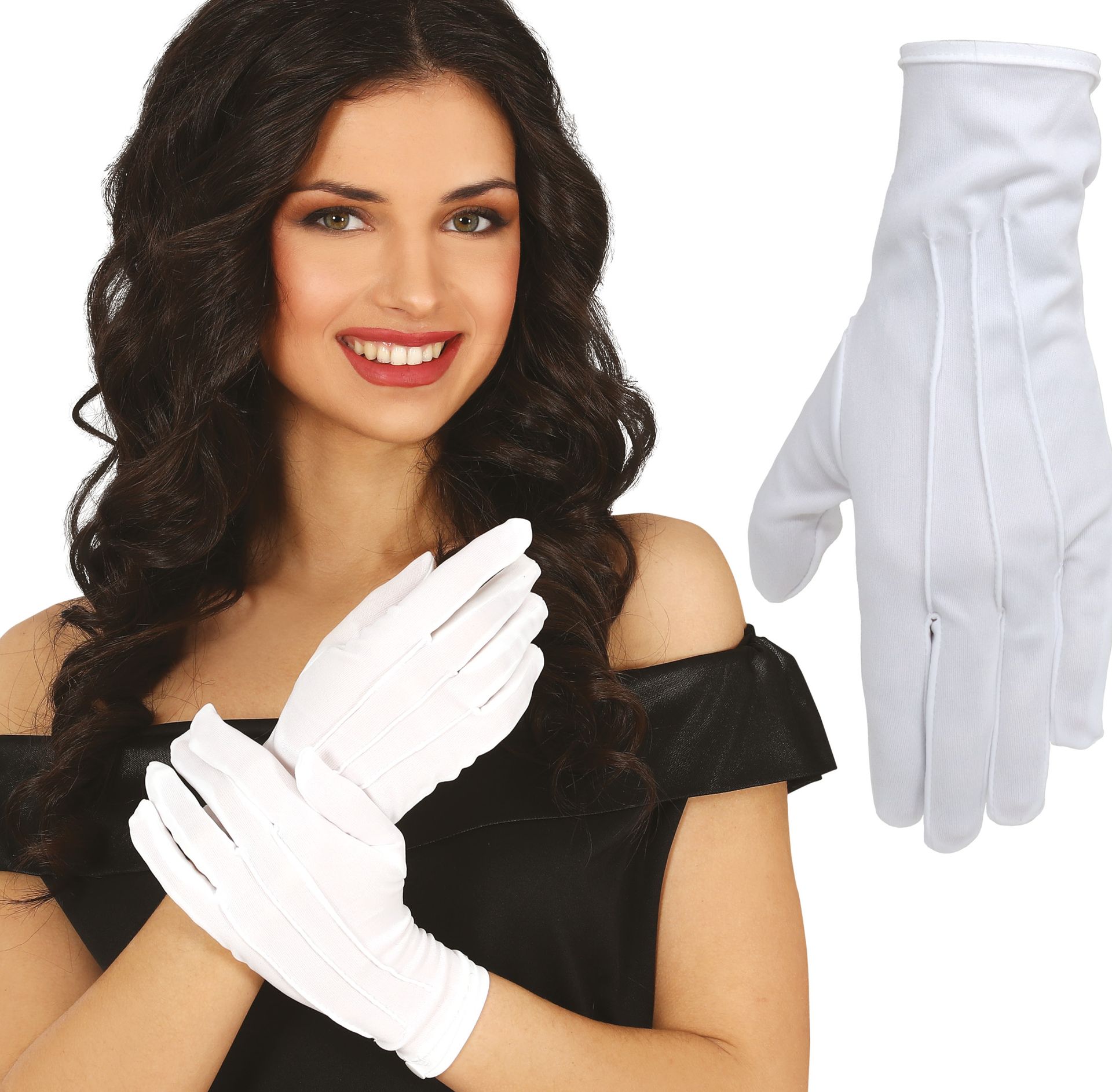 Witte handschoenen met knoopsluiting 24 cm