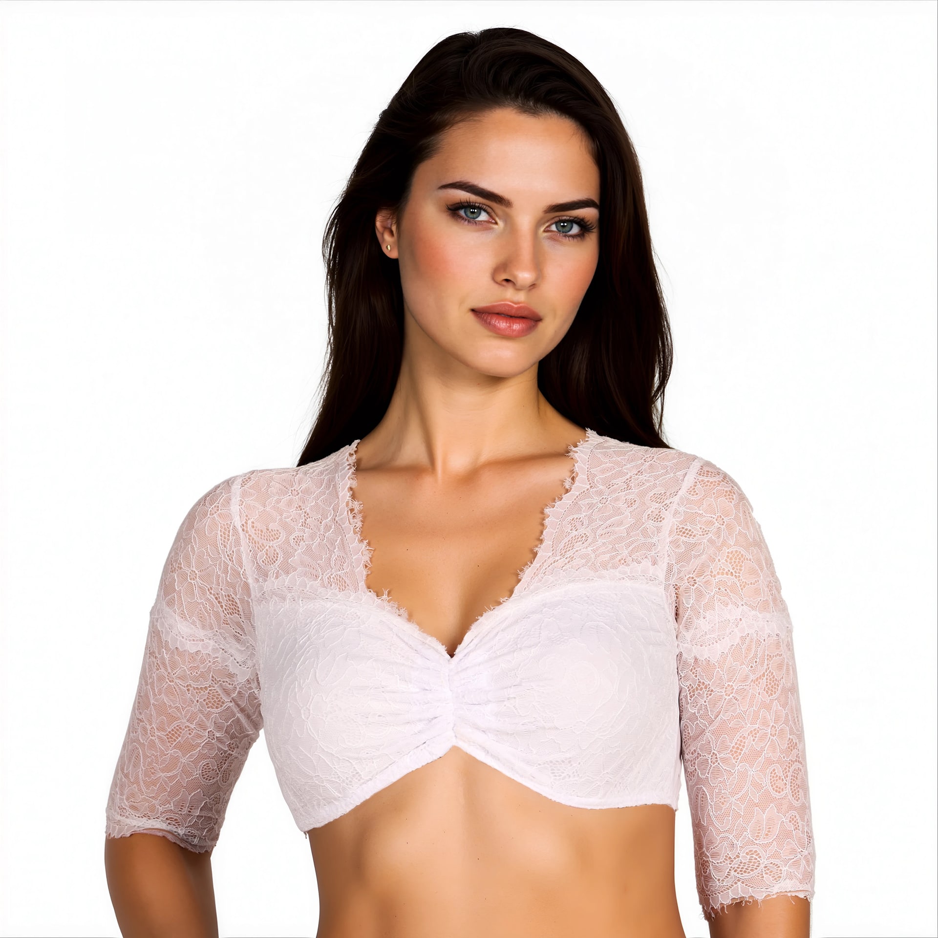 Witte Tiroler V-hals Blouse Kant Dames