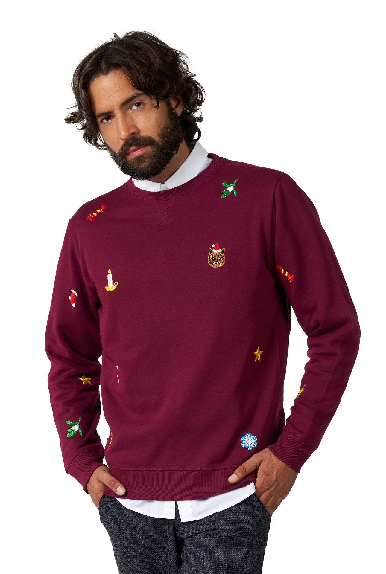X-Mas Icons Burgundy Sweater Heren Opposuits