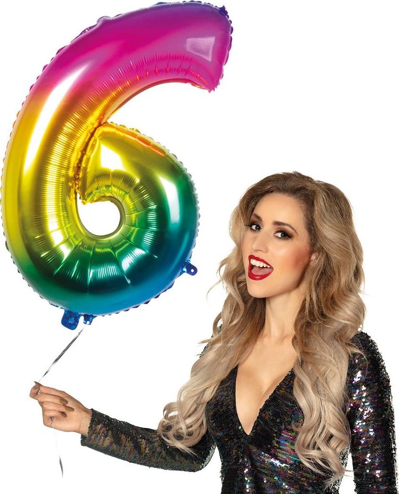 XXL regenboog ballon cijfer 6
