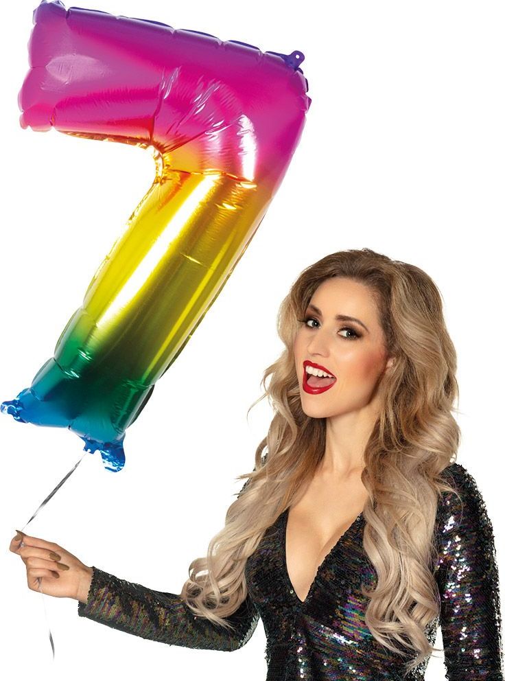 XXL regenboog ballon cijfer 7