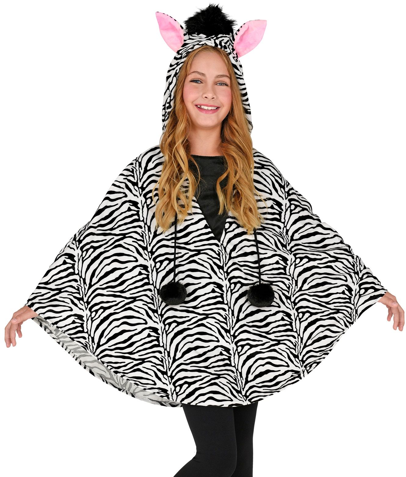 Zebra poncho met capuchon meisjes