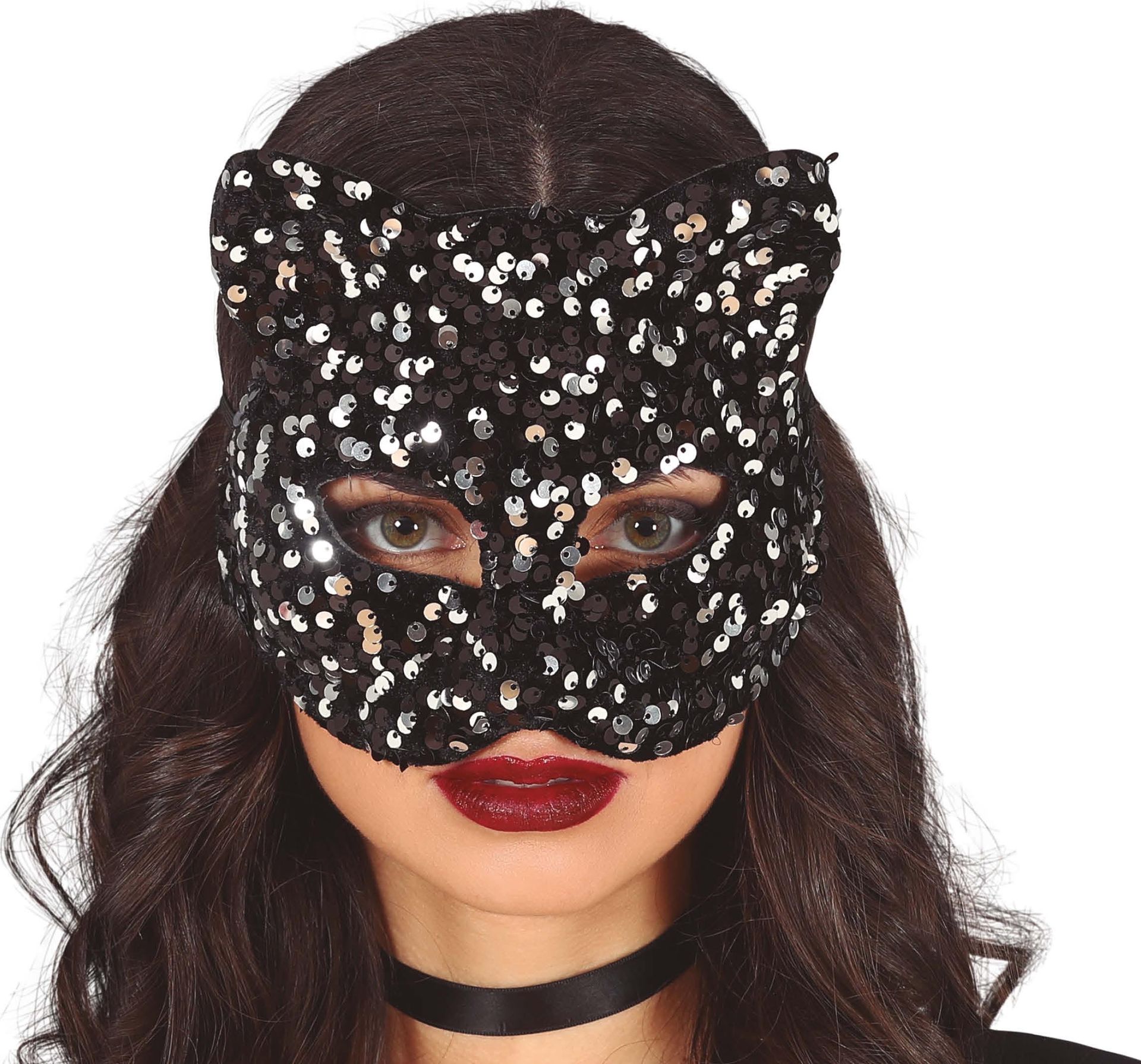 Zilver glitter masker kat