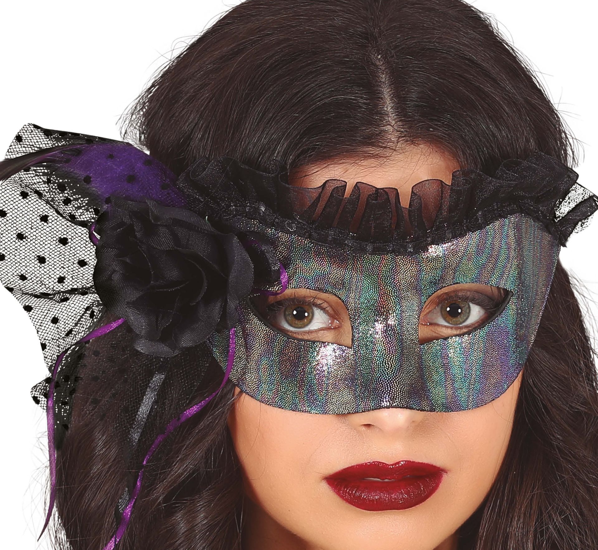 Zilver Zwart Glinsterend Oogmasker met Sluier