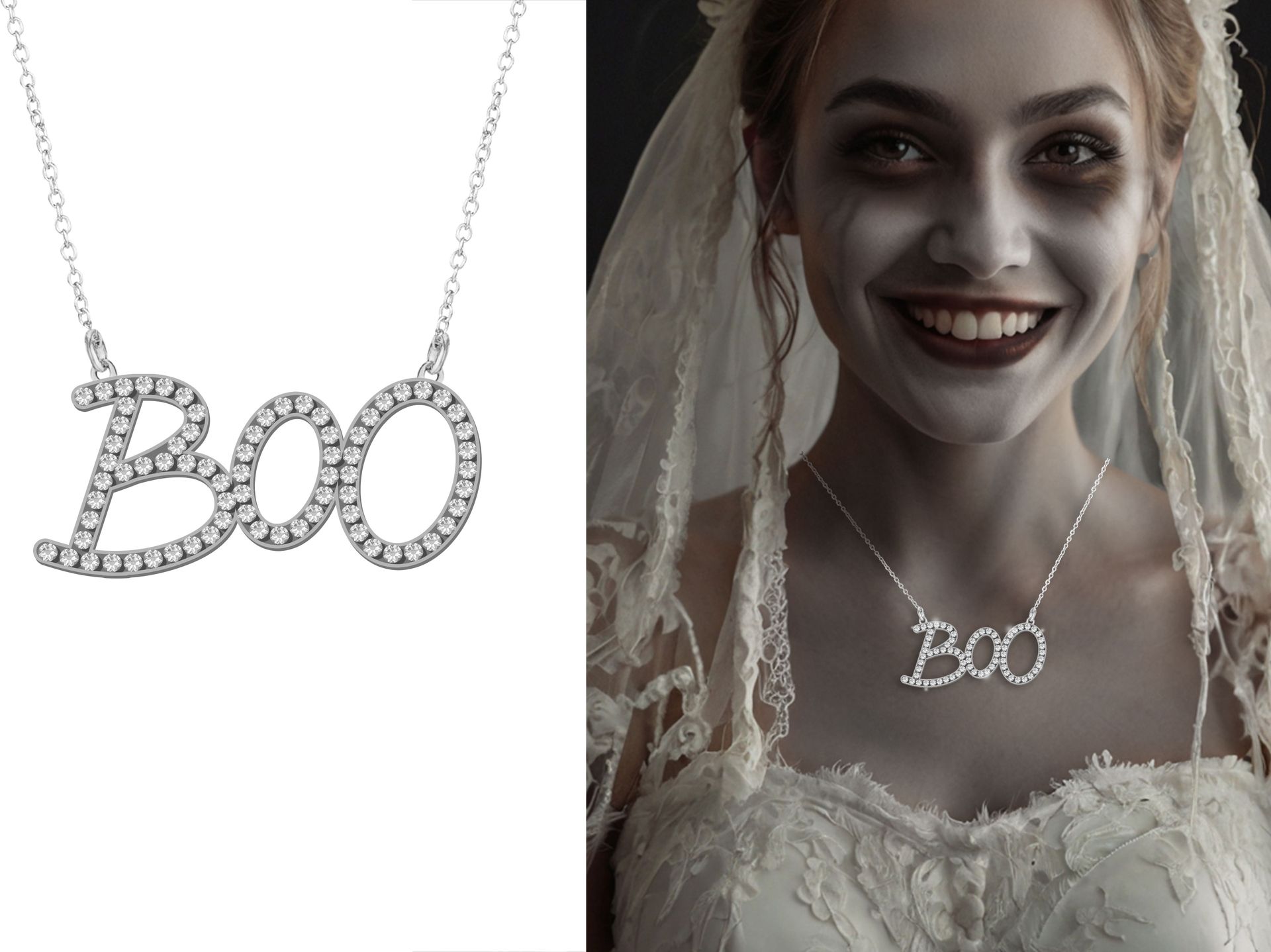 Zilveren Boo Spook Ketting