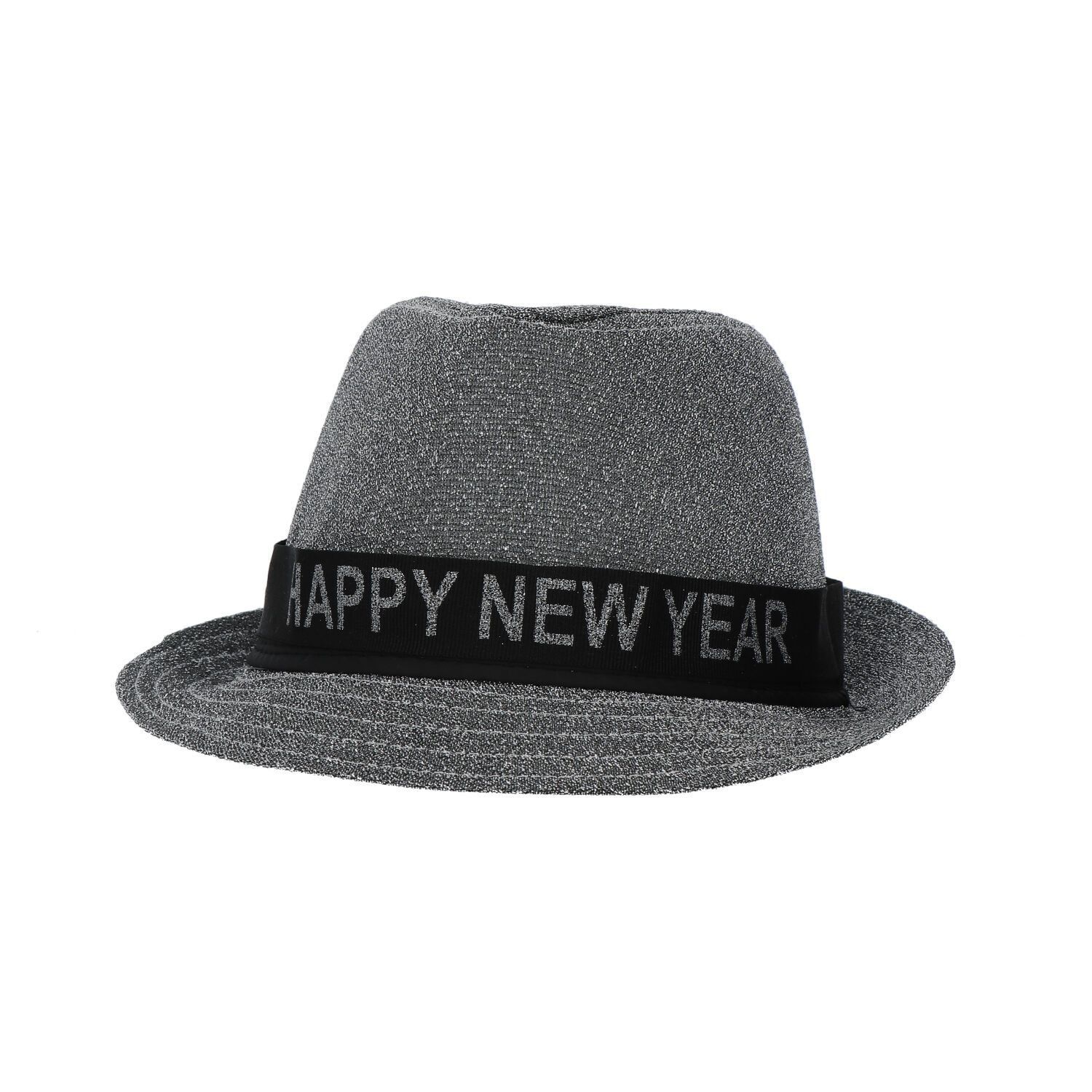 Zilveren happy new year fedora hoed