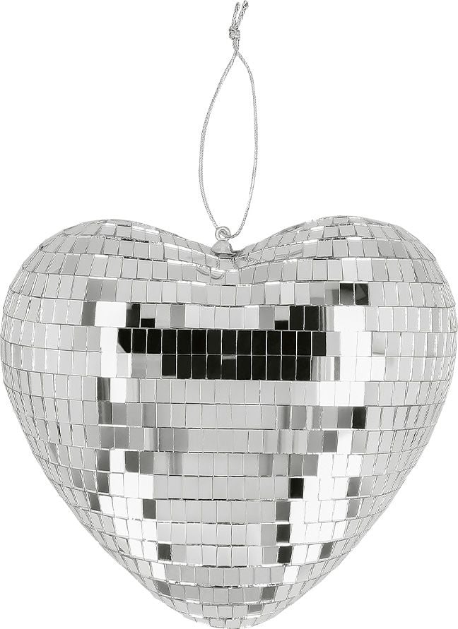 Zilveren Hartvormige Discobal Hanger 19Cm