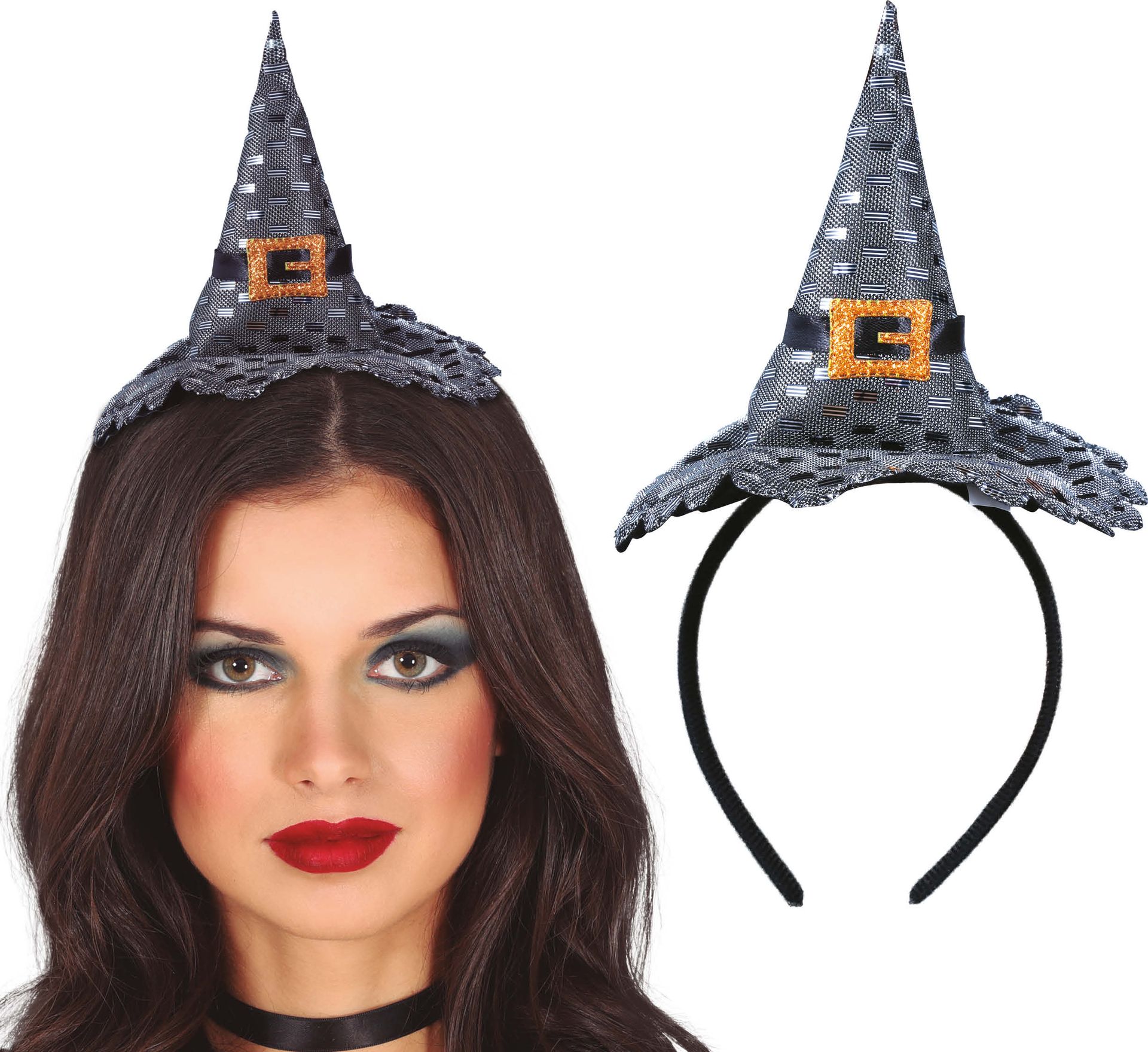 Zilveren heksenhoed haarband halloween