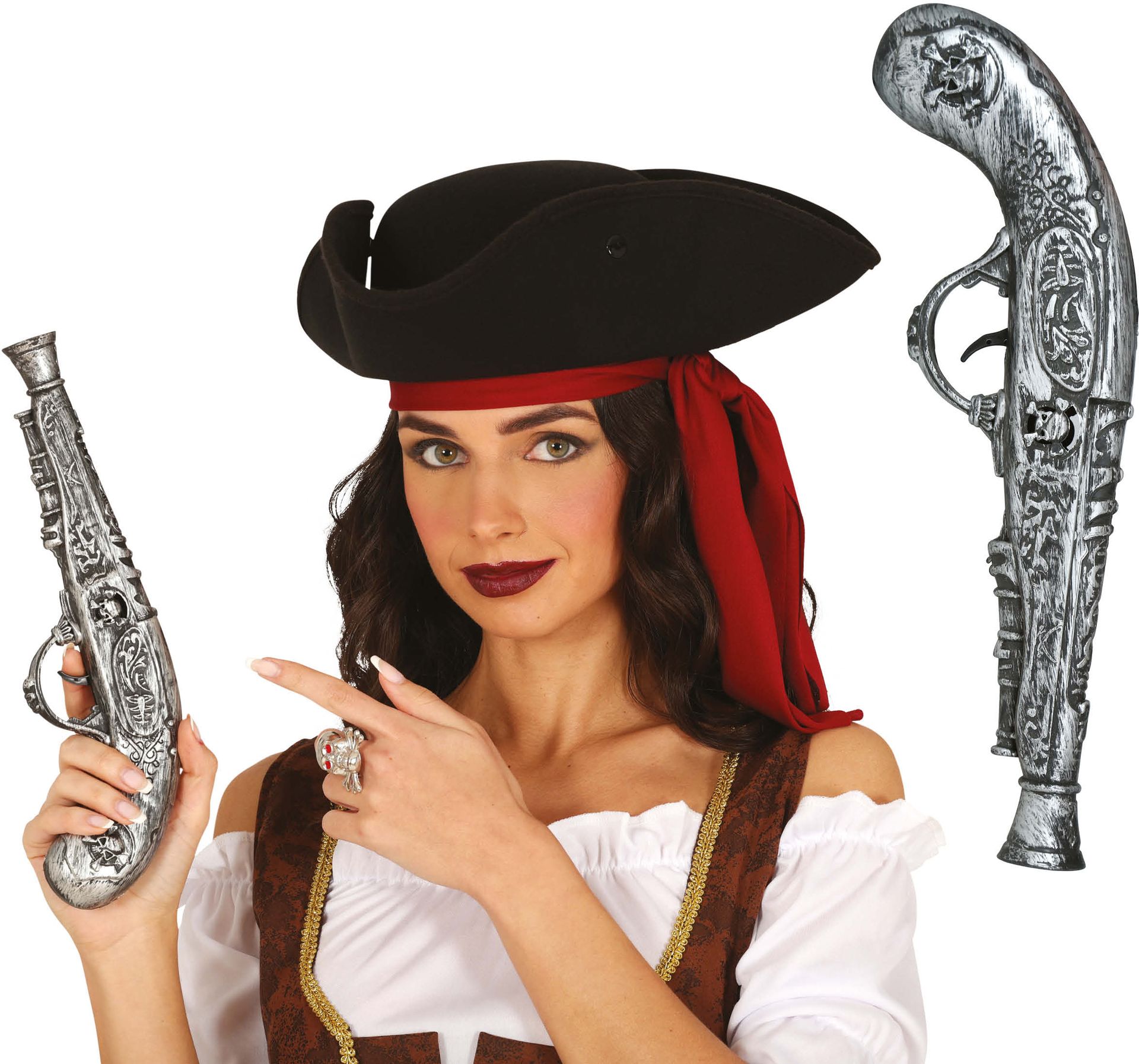 Zilveren Piratenpistool 30 Cm