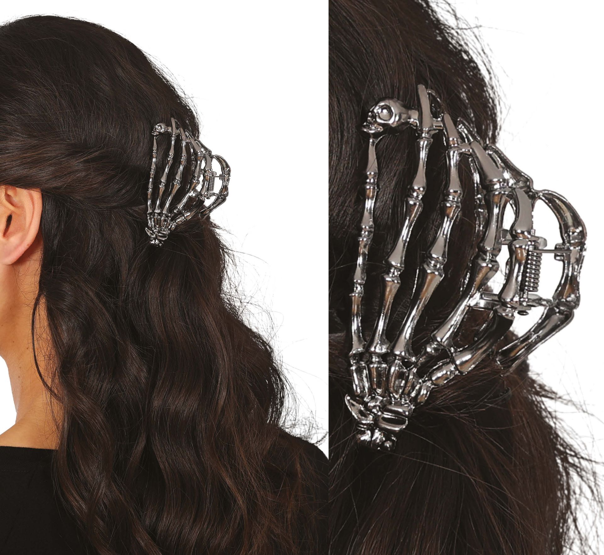 Zilveren Skelethand Haarclip