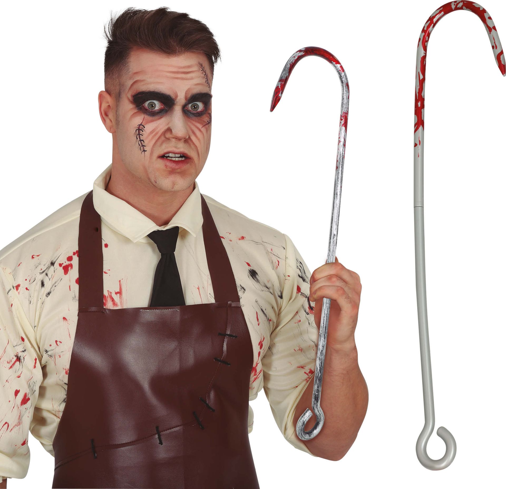 Zilveren vleeshaak met bloedspetters 65 cm halloween