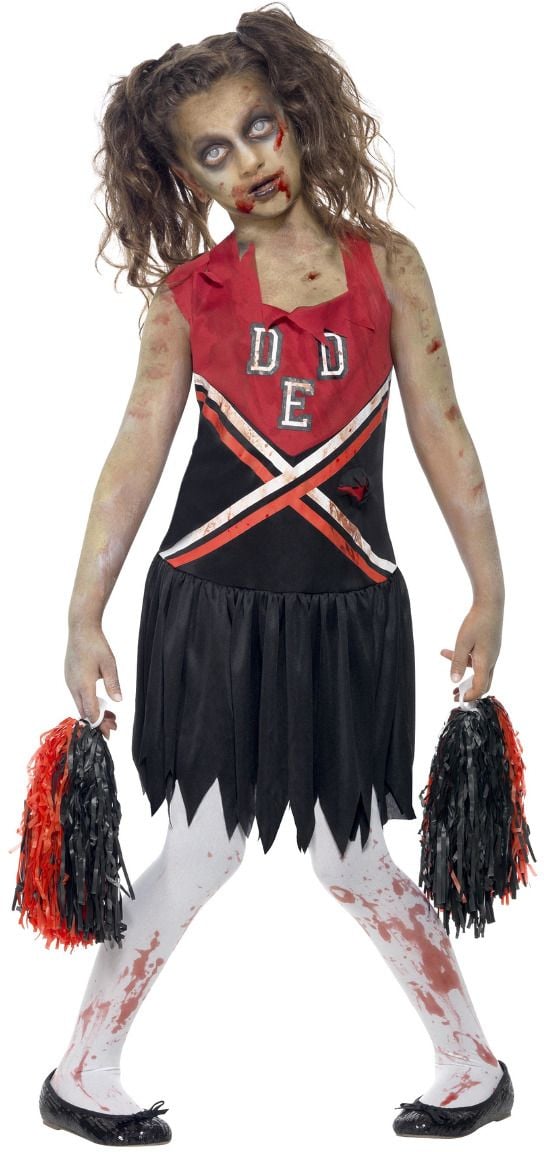 Zombie cheerleader outfit zwart rood
