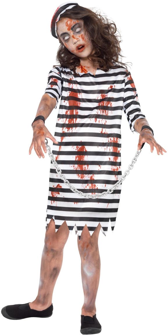 Zombie convict outfit zwart wit