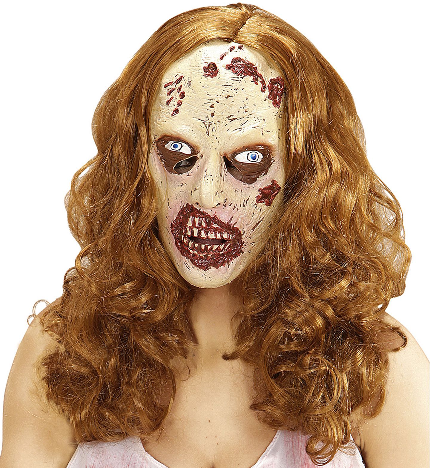 Zombie masker met bruine pruik