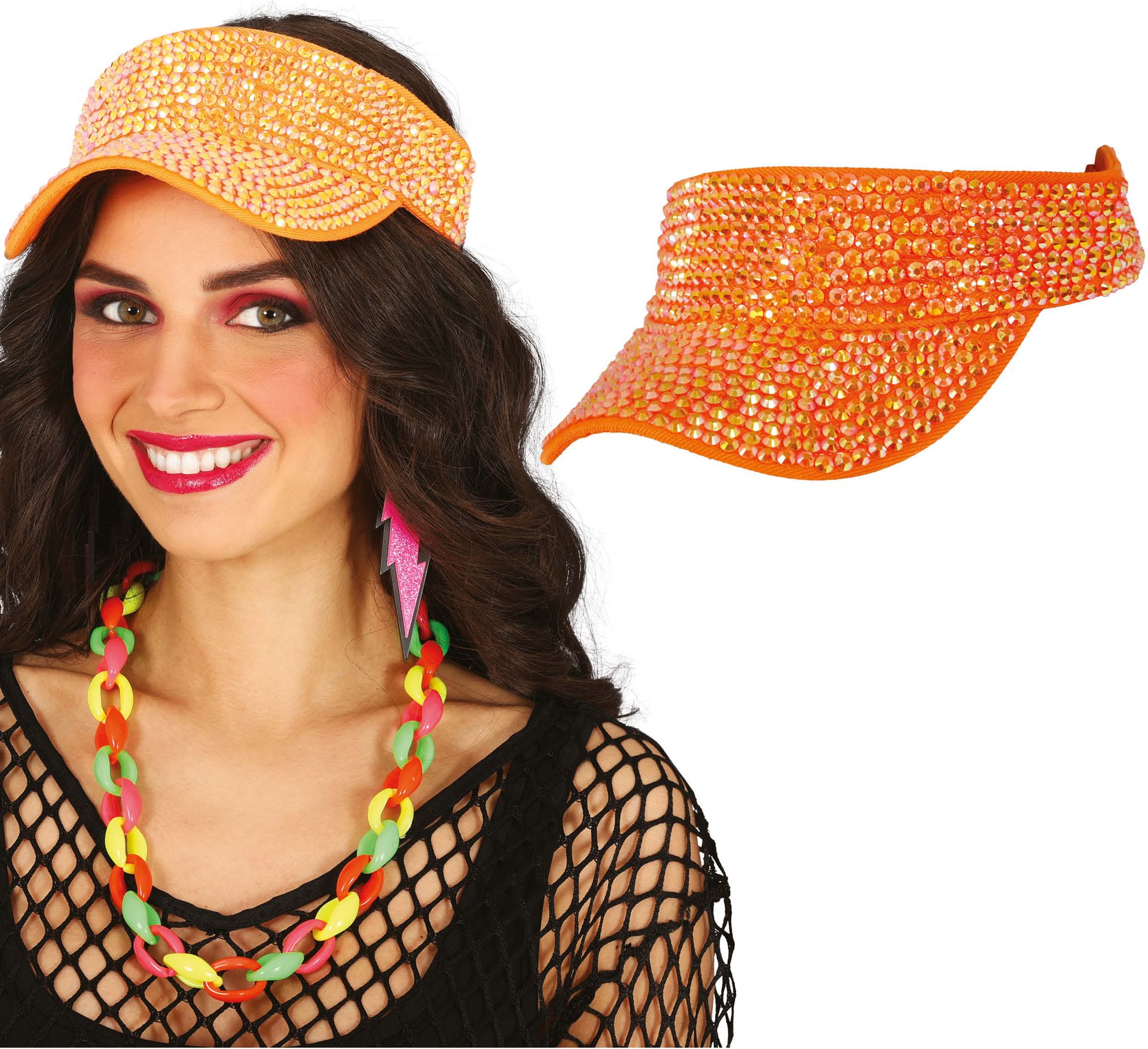 Zonneklep 80's Oranje met Studs