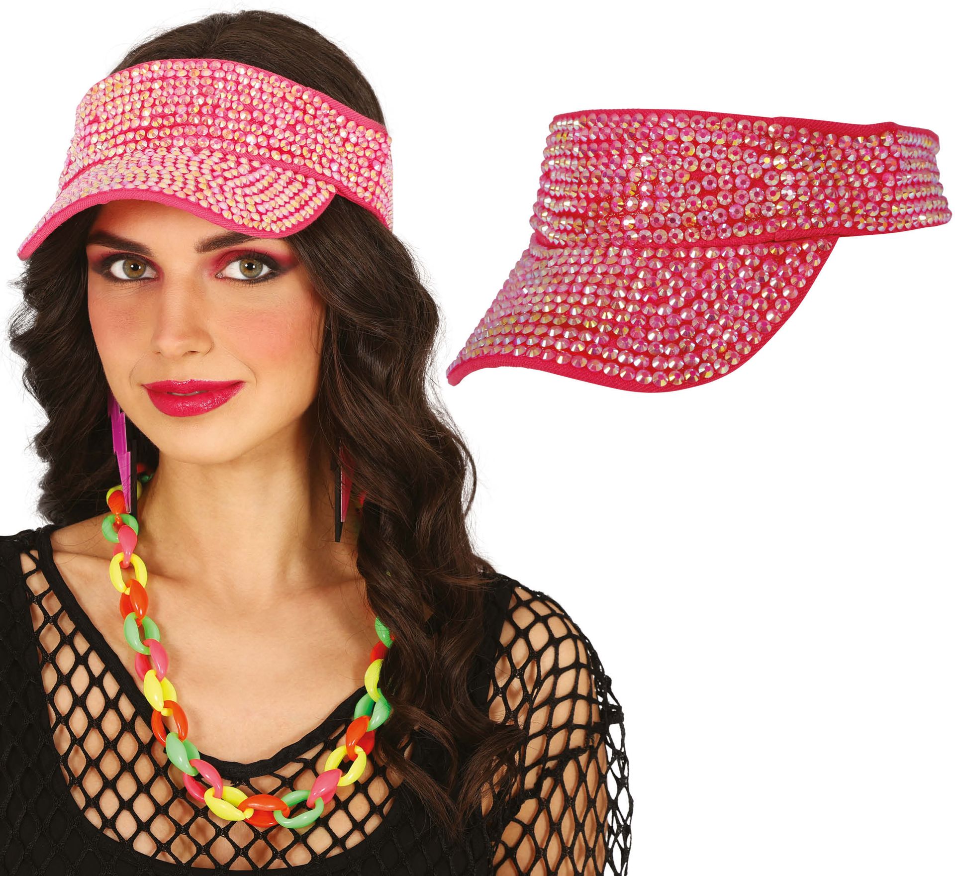 Zonneklep 80's Roze met Studs