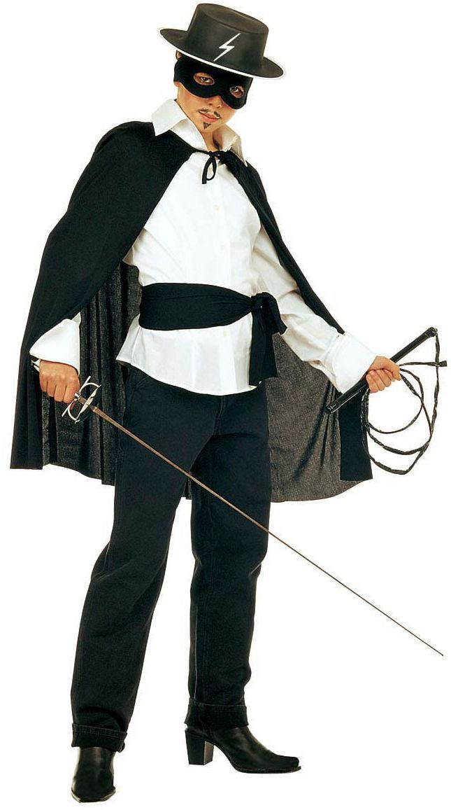 Zorro cape, hoed, oogmasker en sjerp