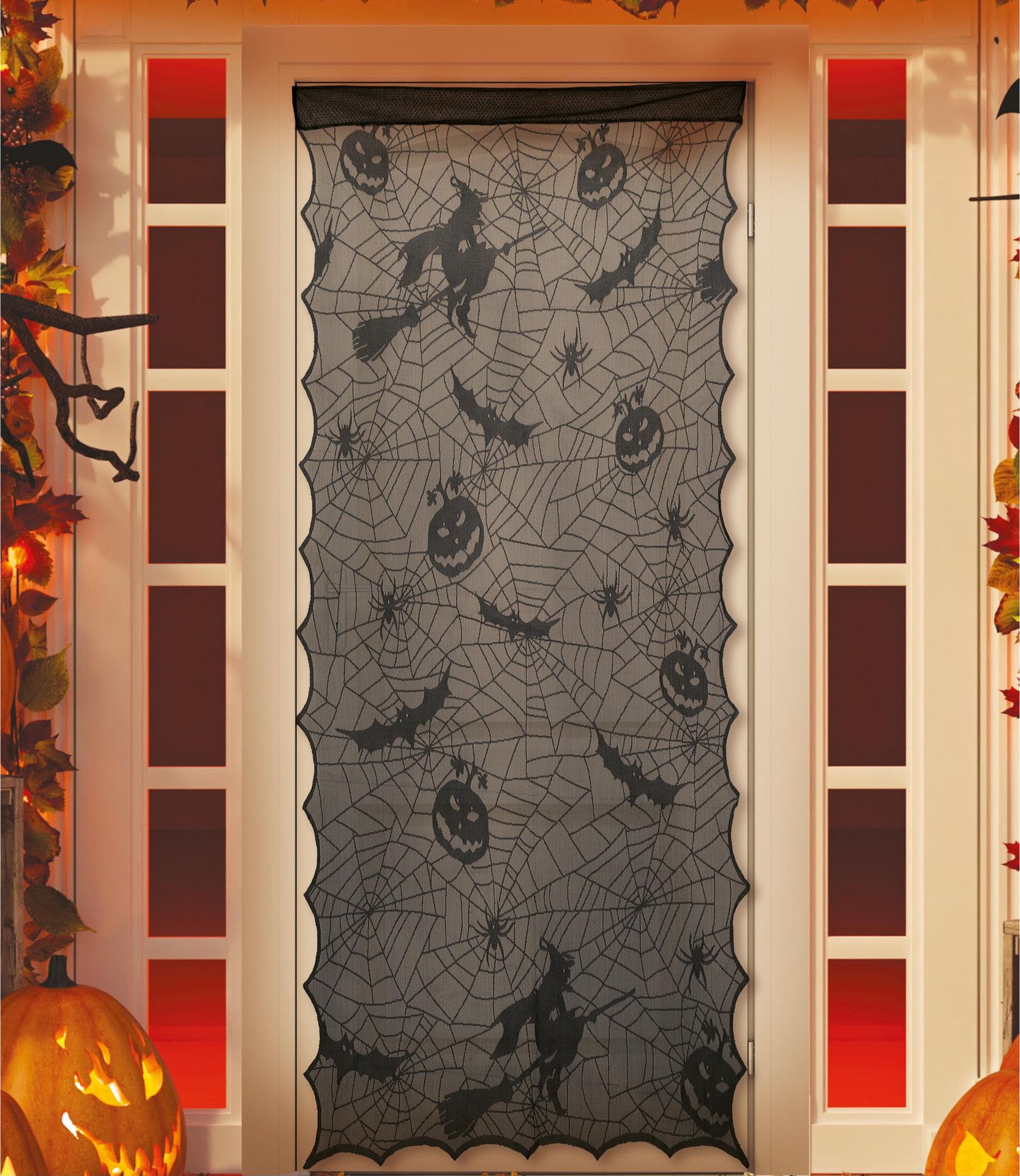 Zwart deurgordijn halloween figuren 194 x 100 cm