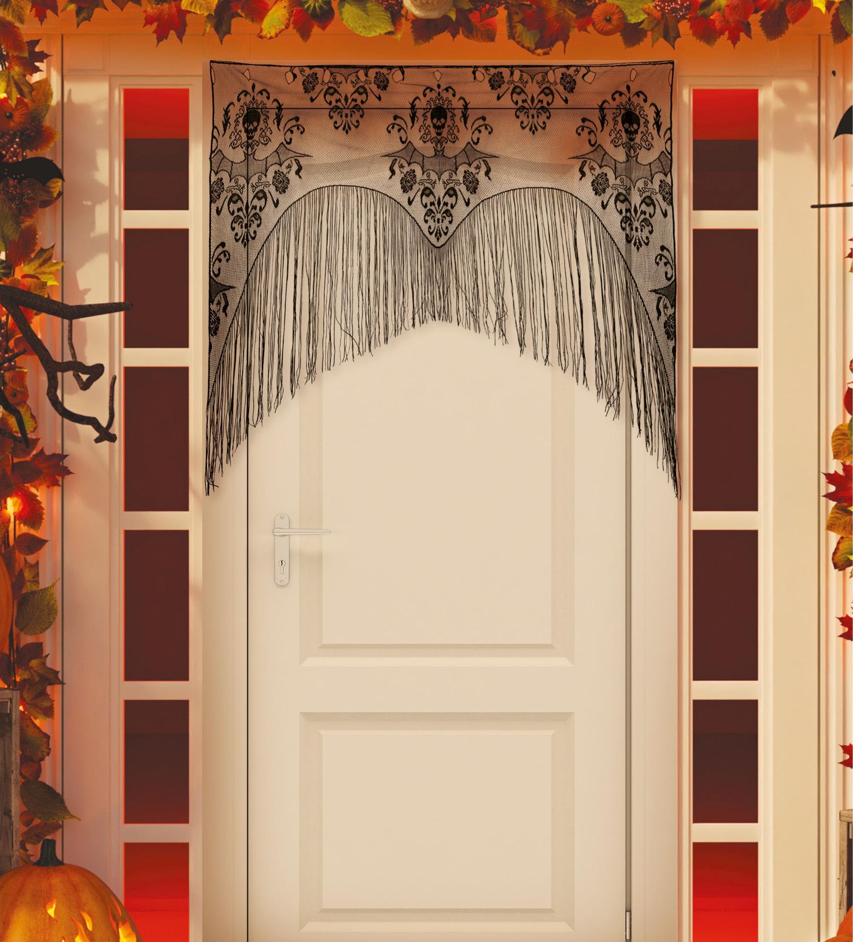 Zwart deurgordijn vleermuizen 95 x 100 cm halloween