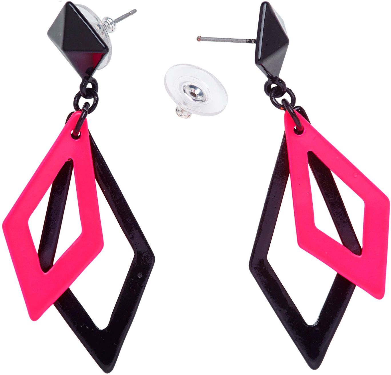 Zwart en neon roze disco oorbellen