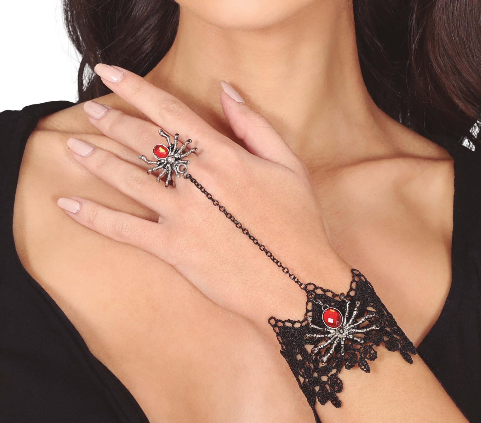 Zwart geborduurde armband met spinnenring halloween