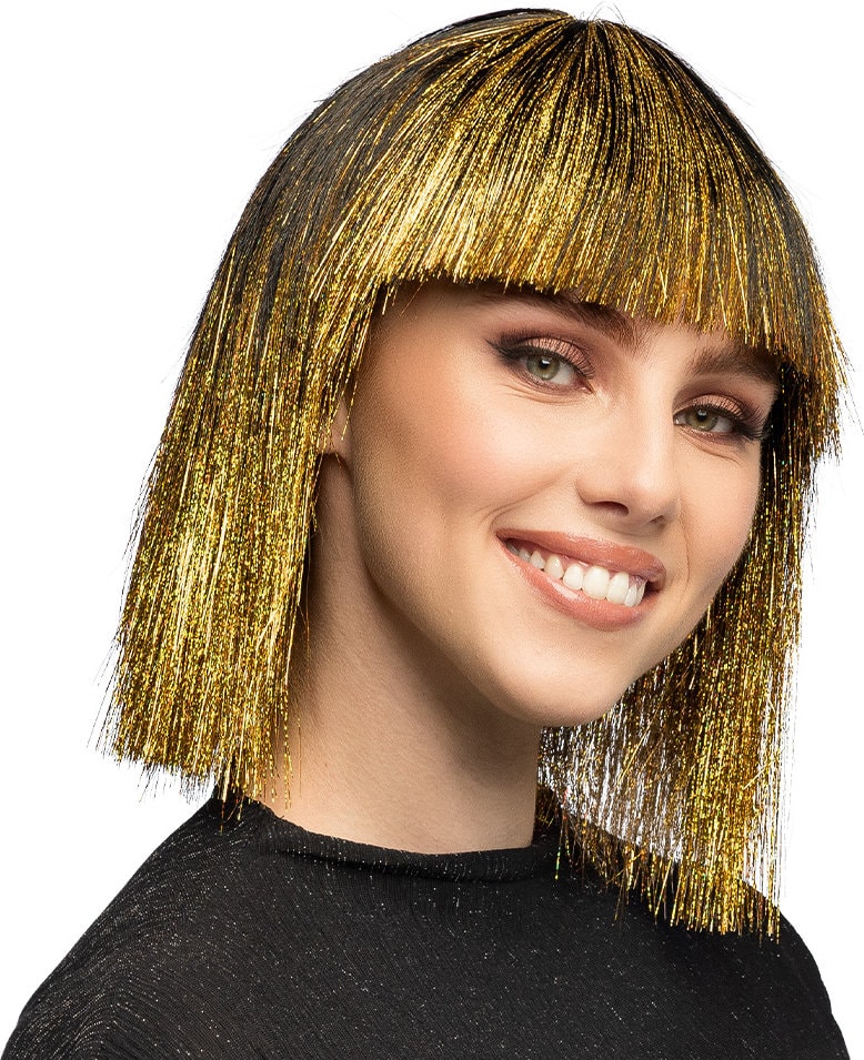 Zwart Gouden Tinsel Pruik Dames