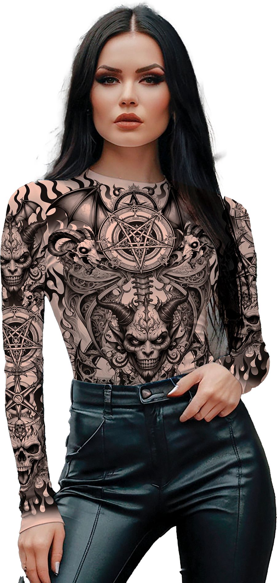 Zwart Halloween Demonische Tattoo Leotard