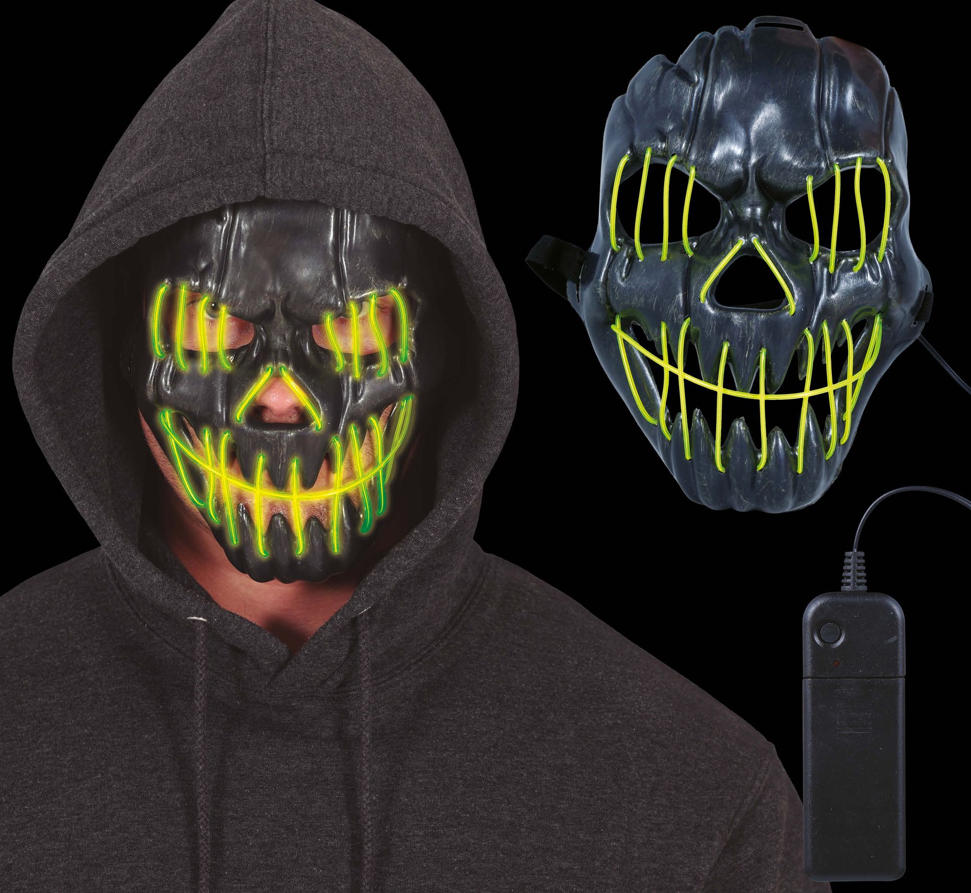 Zwart lachende schedel verlicht masker halloween