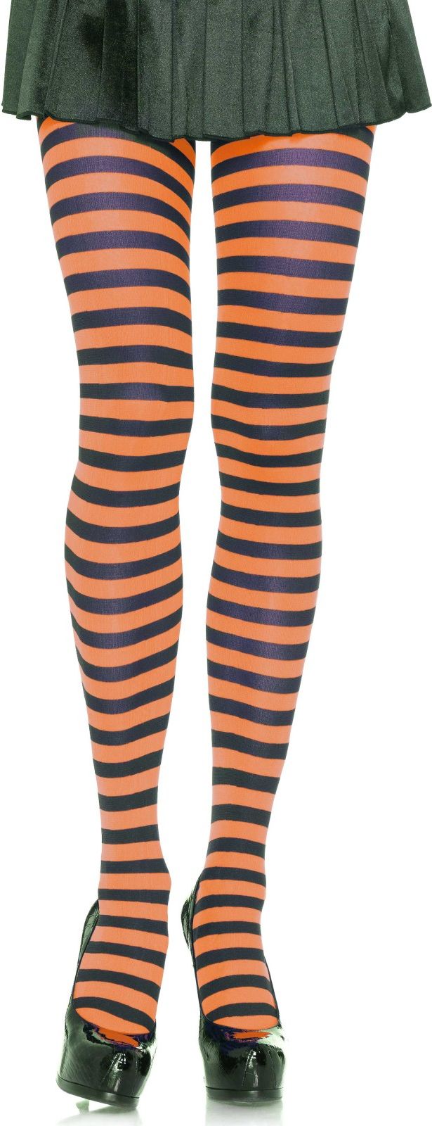 Zwart oranje nylon gestreepte panty