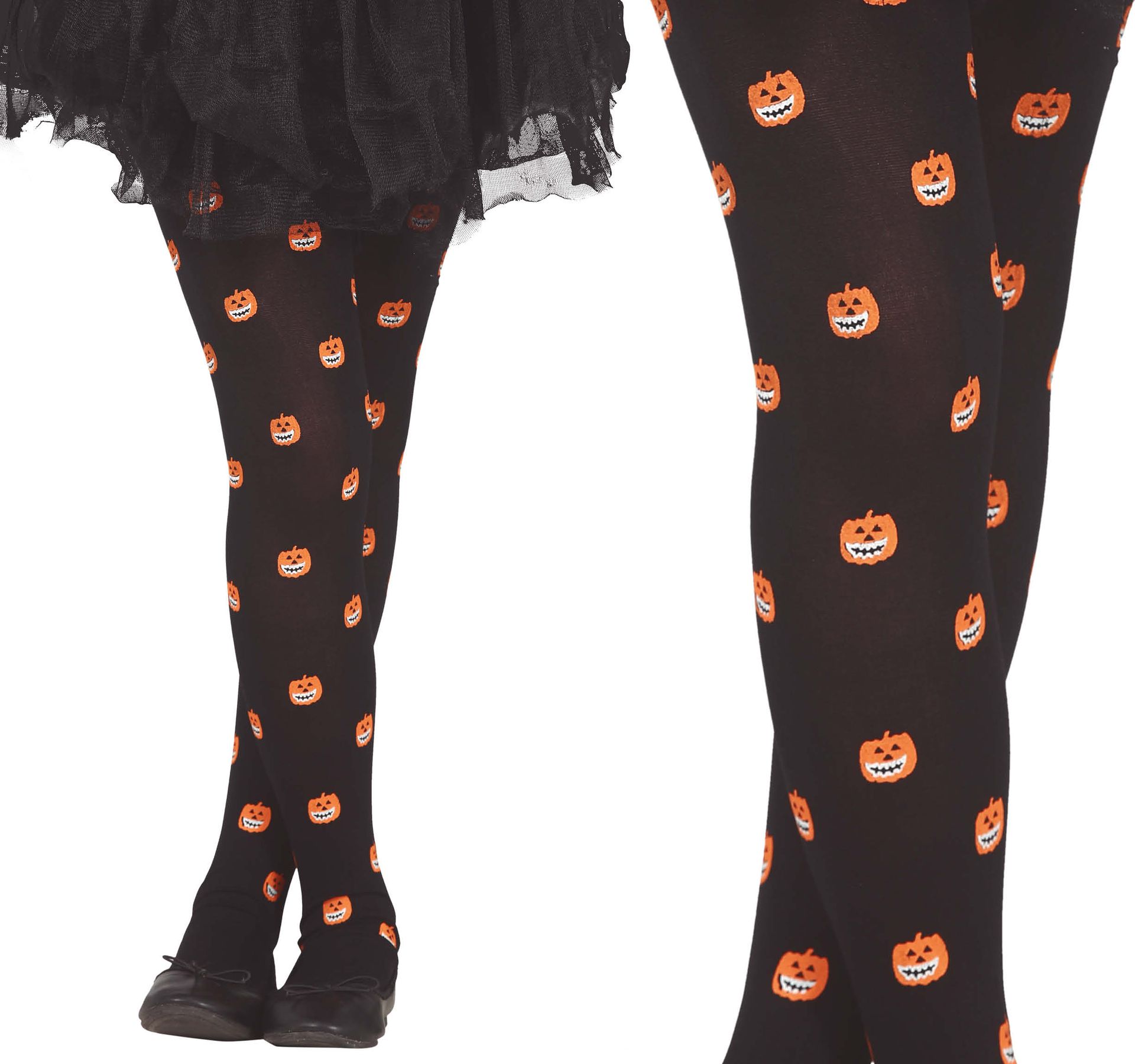 Zwart oranje pompoen panty kind halloween