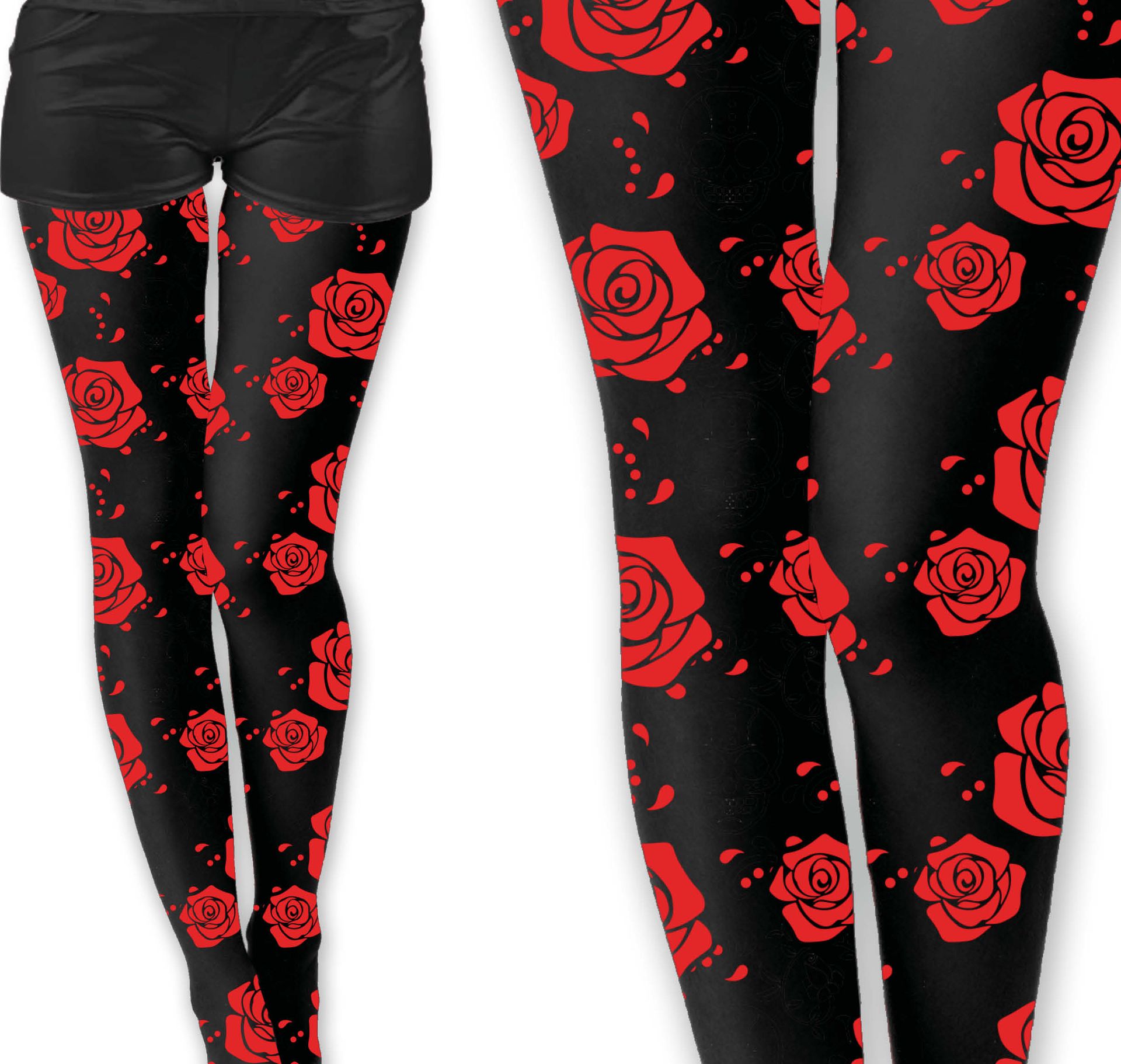 Zwart rode Dia de Muertos panty dames