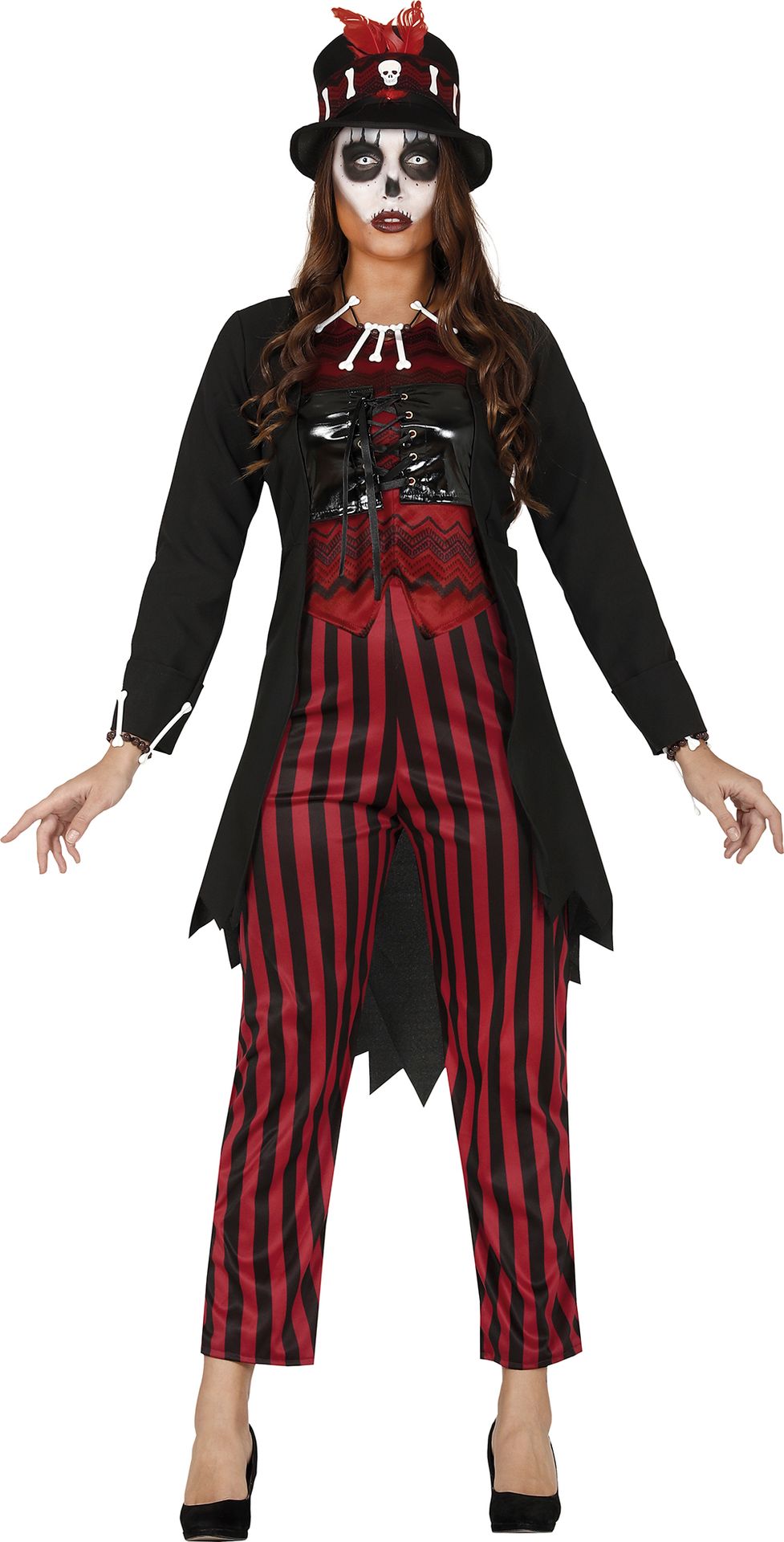 Zwart rood gestreepte voodoo outfit