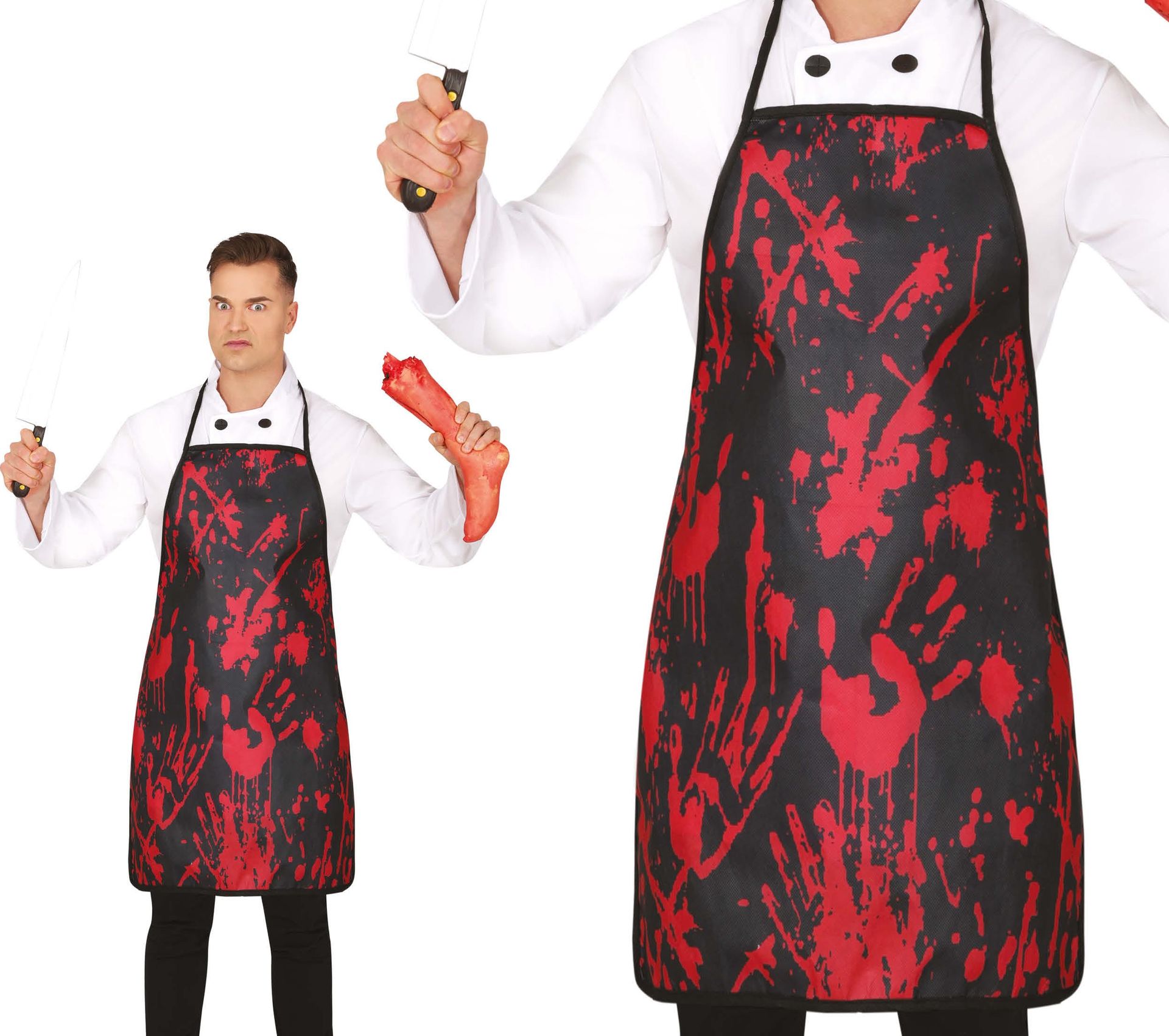 Zwart slagersschort met bloed halloween