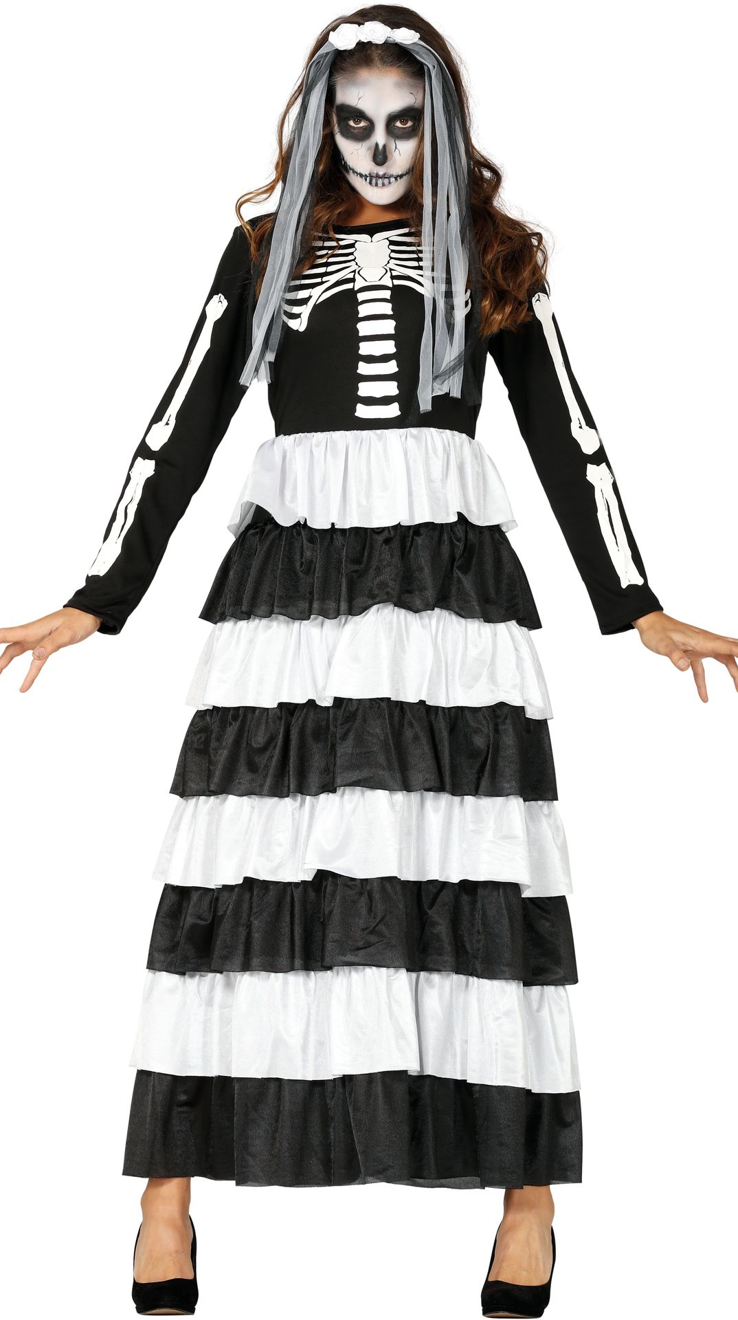 Betrokken waarschijnlijk Memoriseren Skelet jurk zwart wit dames | Feestkleding.nl