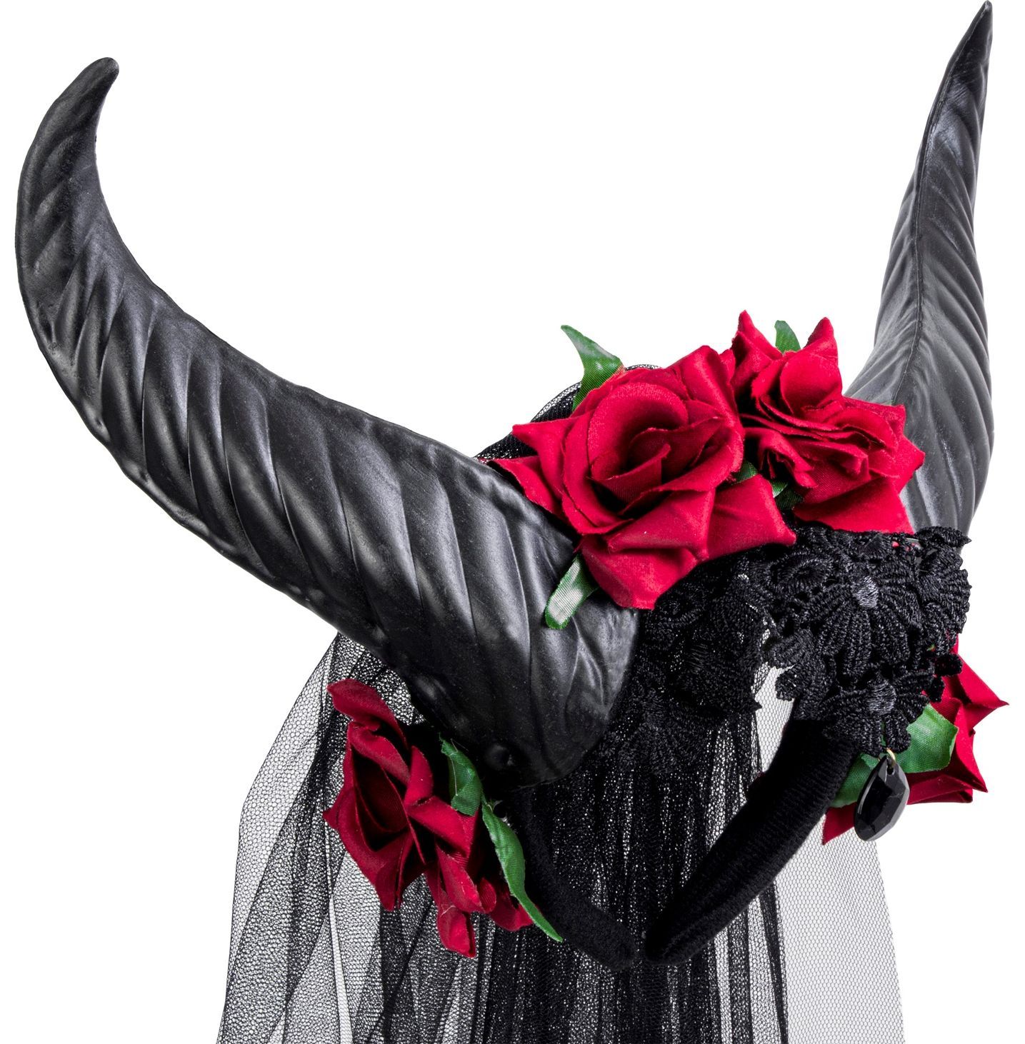 Zwarte bruidsluier halloween met hoorns