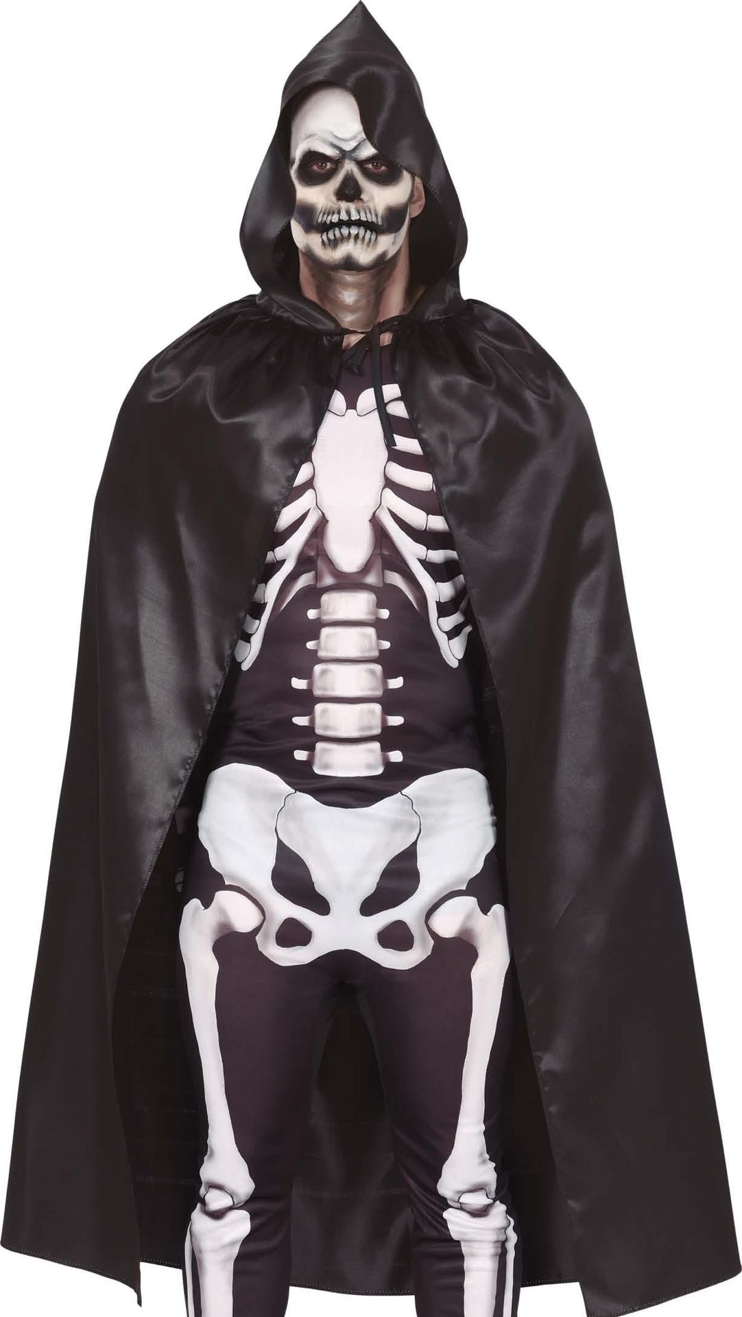 Zwarte cape met capuchon heren 120 cm