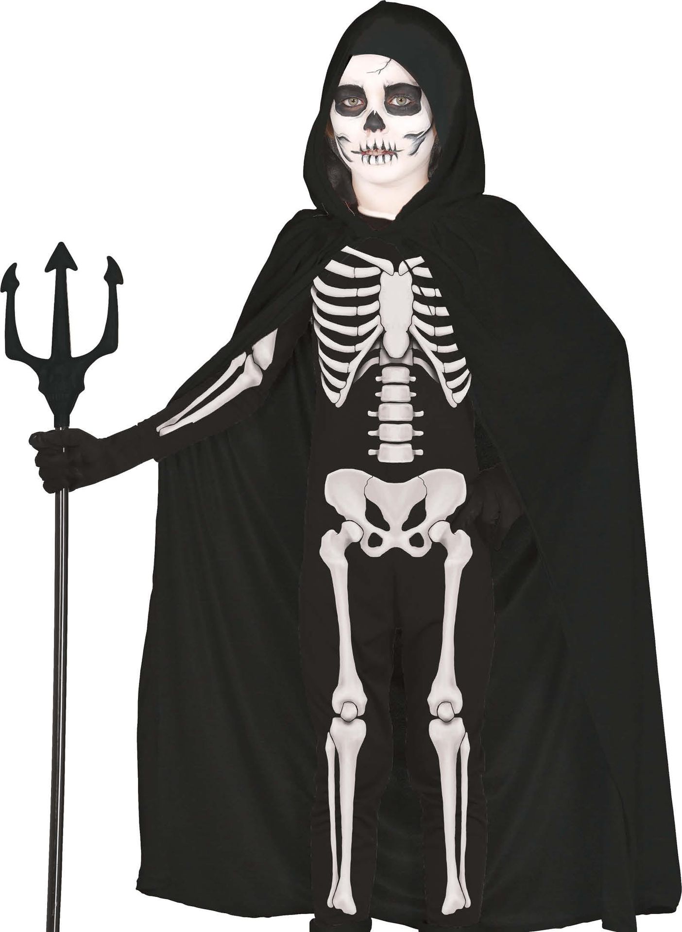 Zwarte cape met capuchon kind 100 cm