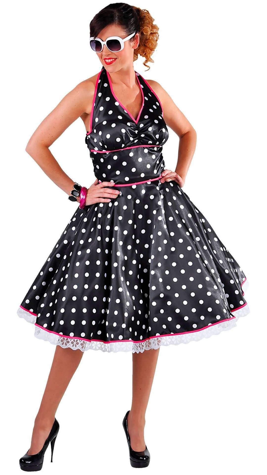 Zwarte carnavalsjurk met stippen dames