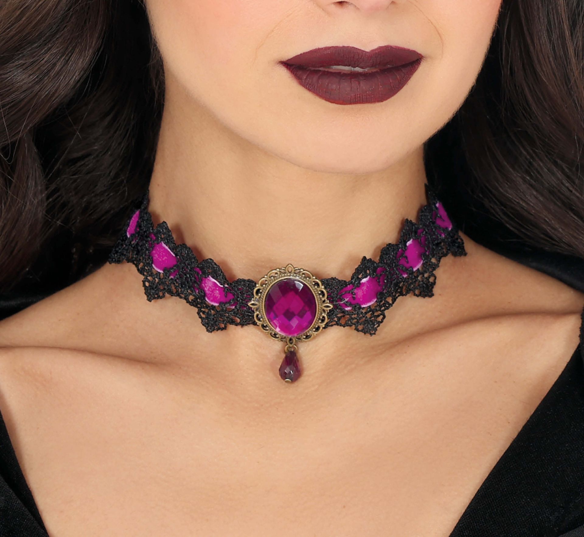 Zwarte Choker met Paarse Diamant