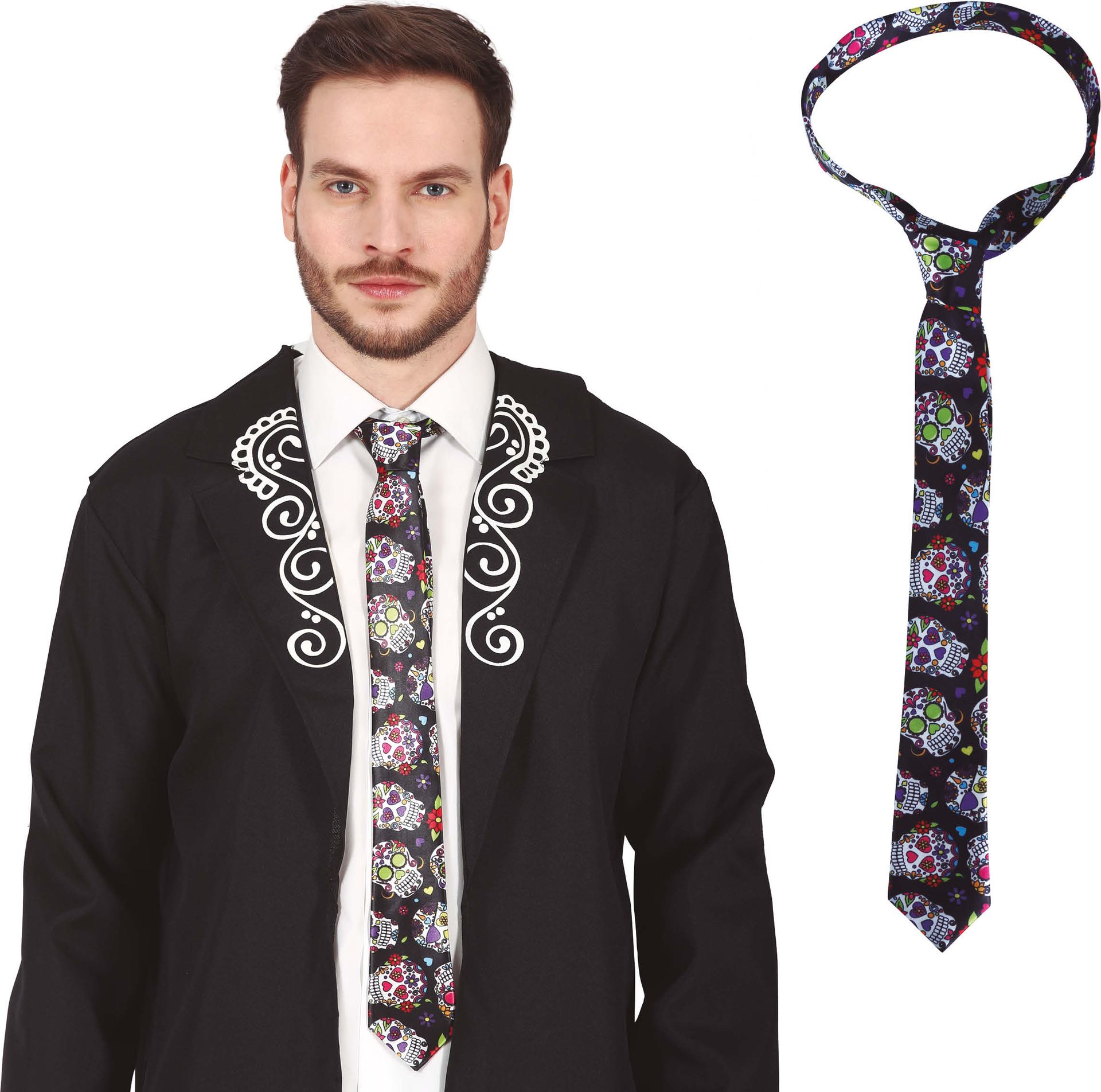 Zwarte dia de muertos stropdas