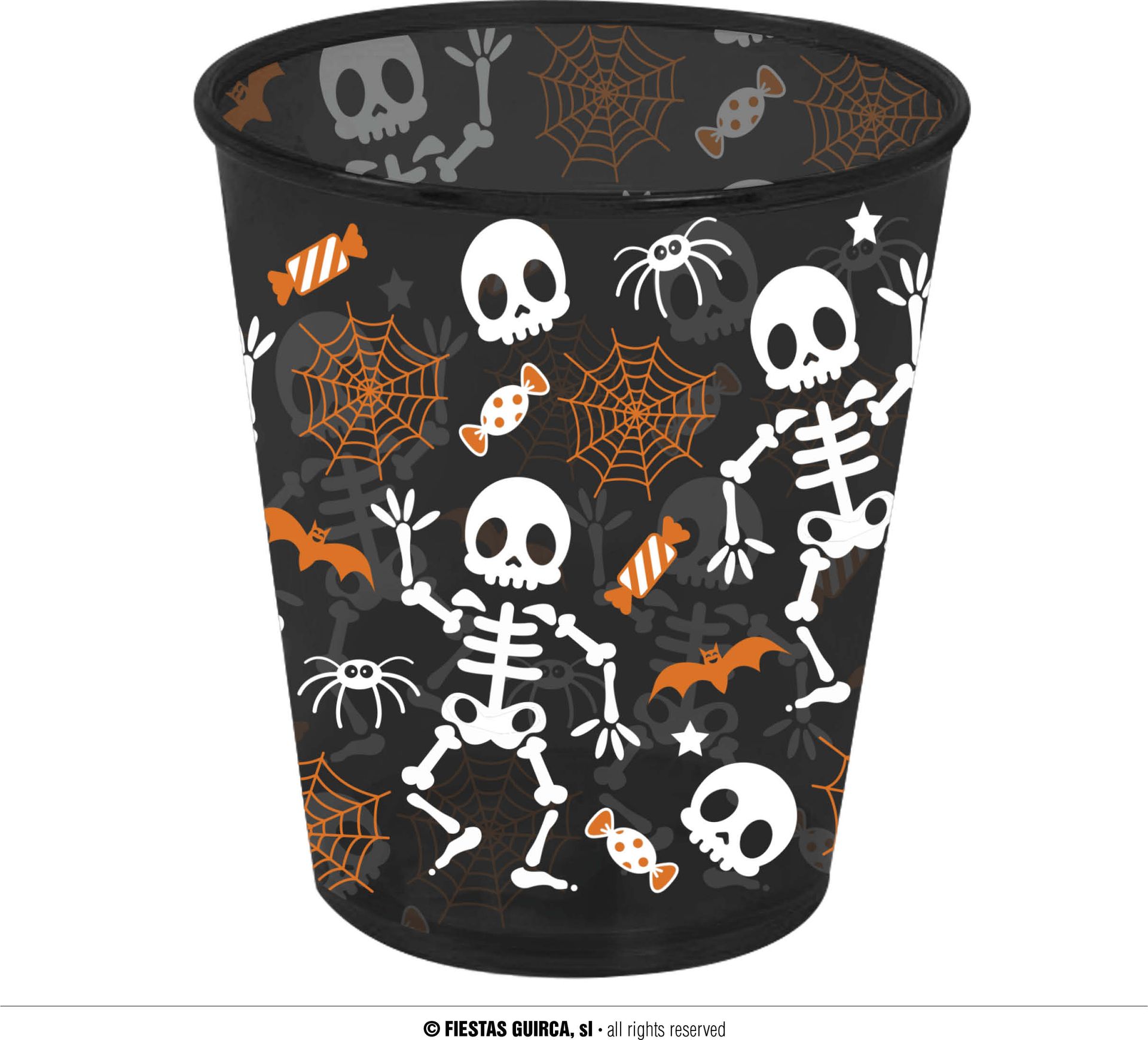 Zwarte drinkbeker skelet 10 cm halloween