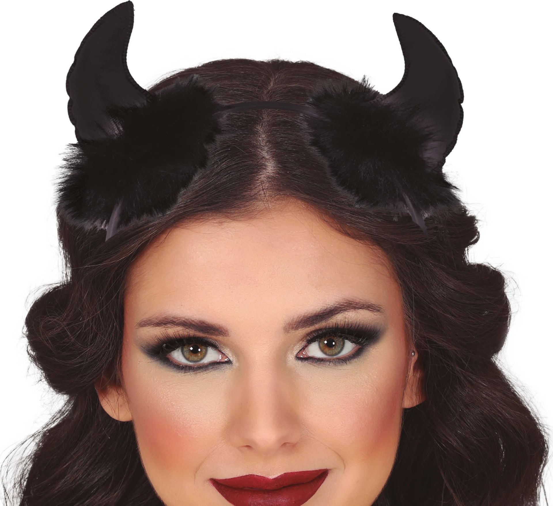 Zwarte duivel horen haarband met zwarte boa halloween