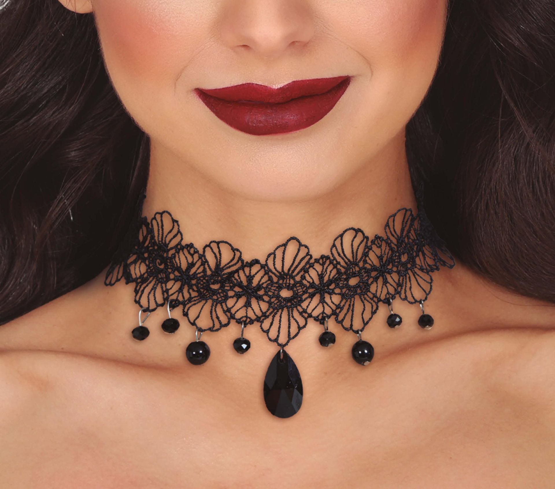Zwarte edelsteen choker met bloemmotief