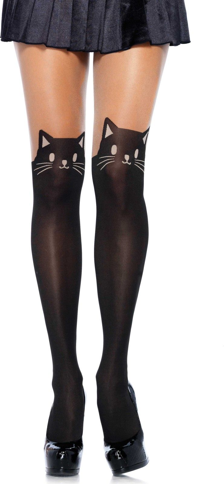 Zwarte elastaan katten panty