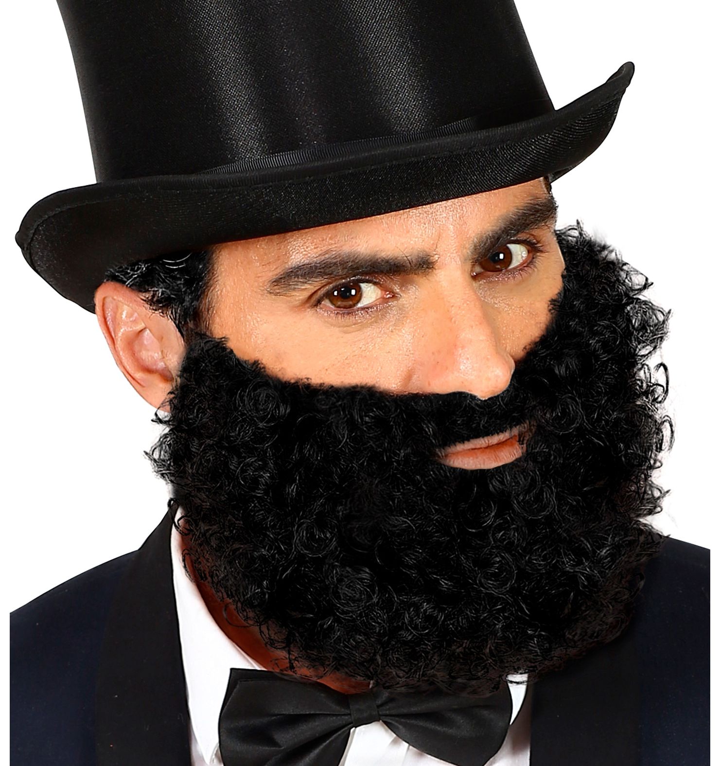 Zwarte gekrulde baard met snor